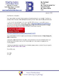 Student Intent 2021 - 2022 School Year!